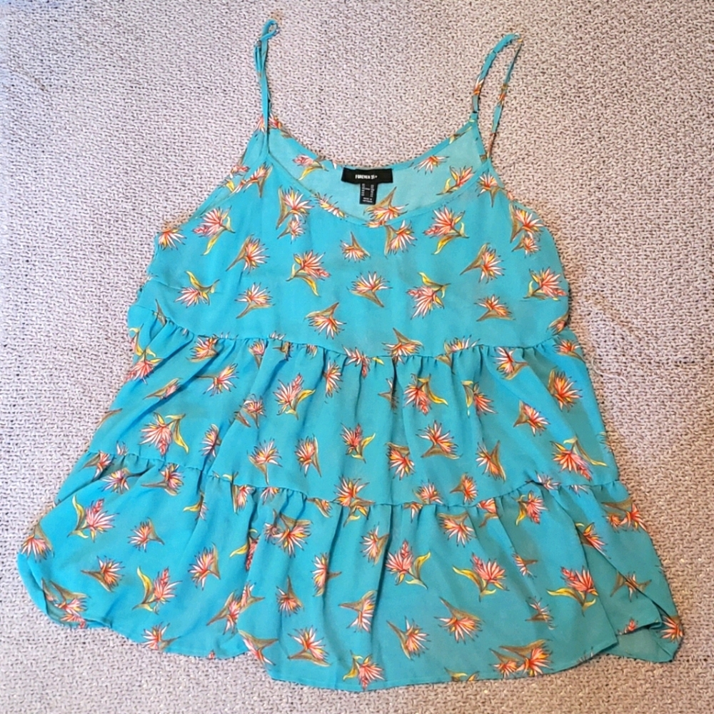 Forever 21 Bird Of Paradise Tiered Tank